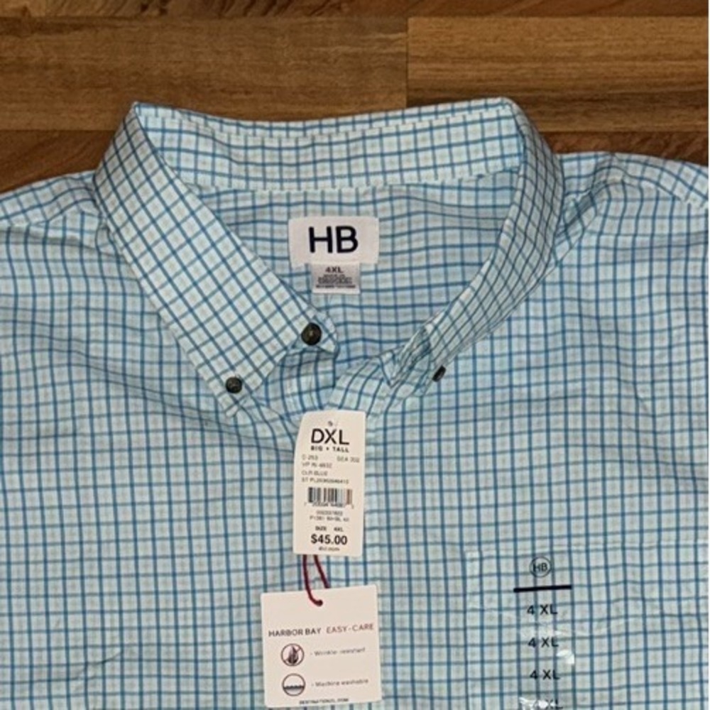 NWT HB Harbor Bay Shirt Mens Size 4XL Blue Plaid Short Sleeve Button Down